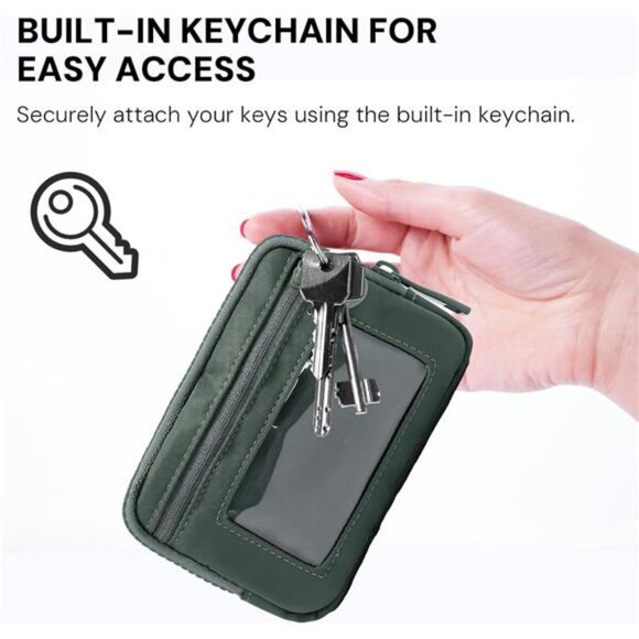 Womens Mini Wallet Keychain Card Case Coin Purse Zip ID Window Portable - Picture 6 of 7